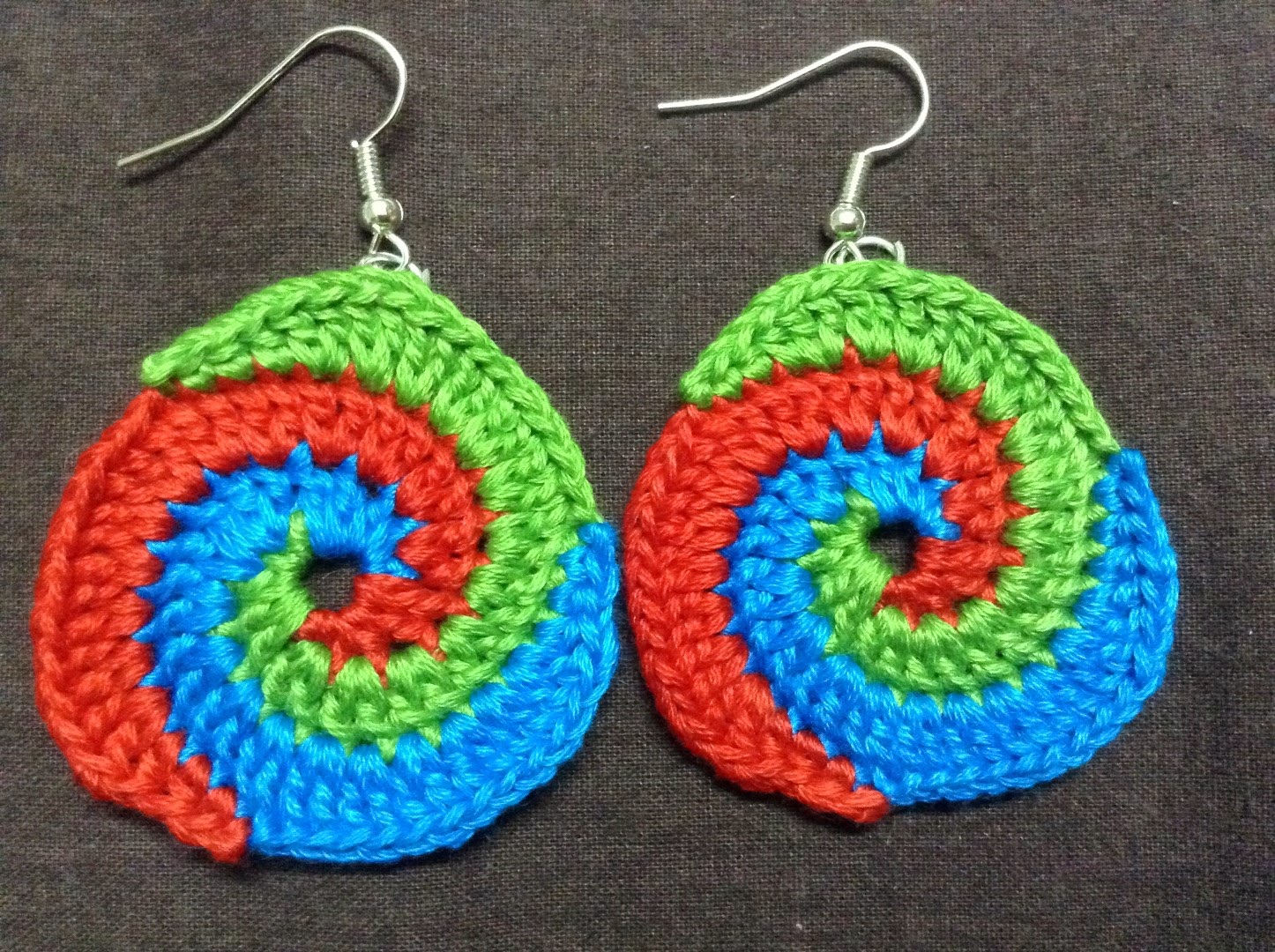 Tri-Color Spiral Crochet Earrings
