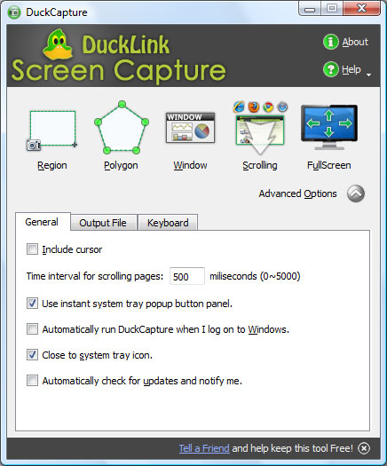 основные настройки программы для создания скриншотов DuckCapture