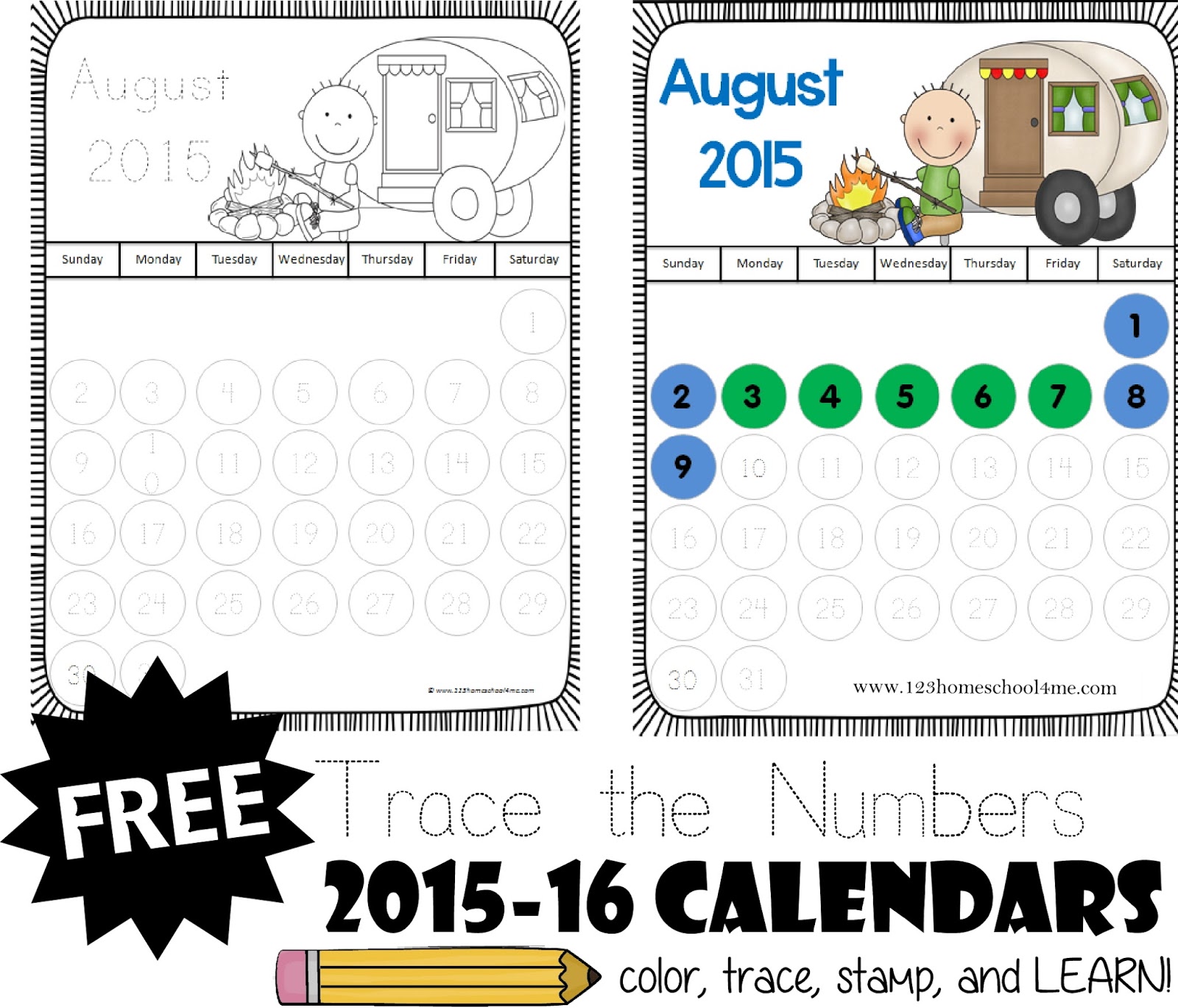 20152016 Trace the Numbers Calendar (FREE)