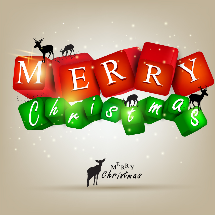 メリークリスマスのロゴとトナカイのシルエット gorgeous christmas elements background イラスト素材