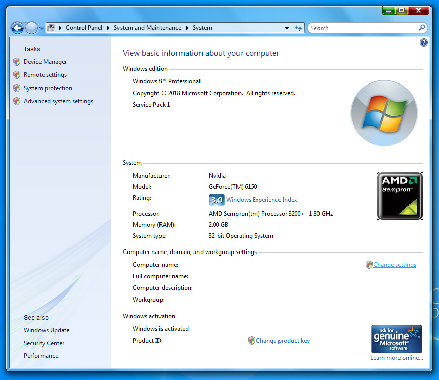 Windows 8 Professional Edition RC1_xbuild7.0.1128 Windows 8 Pro 15System+Properties
