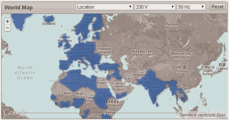 electric world map 230V 50Hz