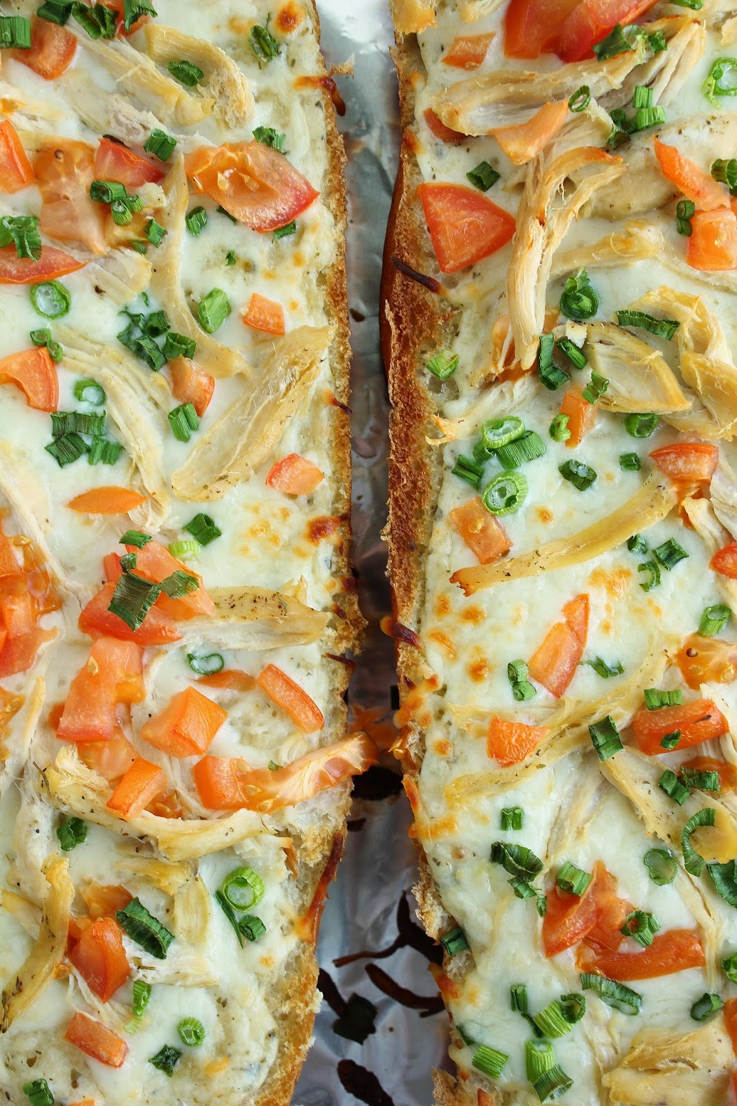 Pesto Chicken Alfredo French Bread Pizza