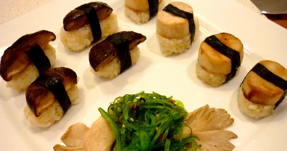 boil meets grill, romance ensues Shiitake Nigiri and Eringi Nigiri