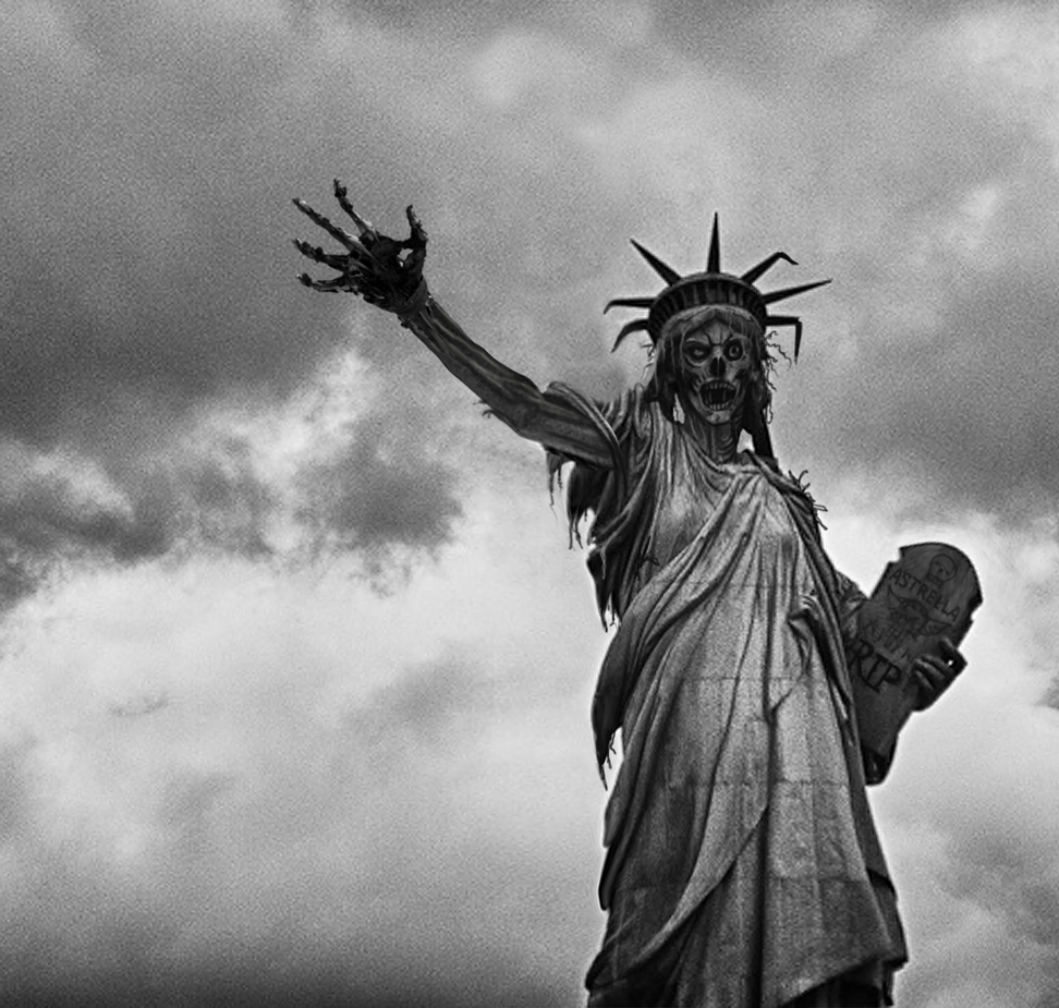 A Burning Designer Zombie Statue of Liberty