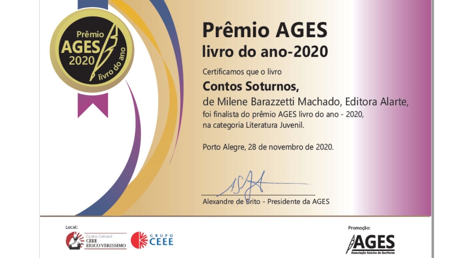 Certificado Prêmio AGEs 2020