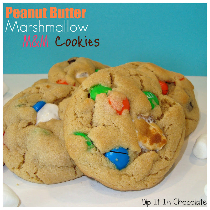 Peanut Butter Marshmallow M&M Cookies Dip it in Chocolate