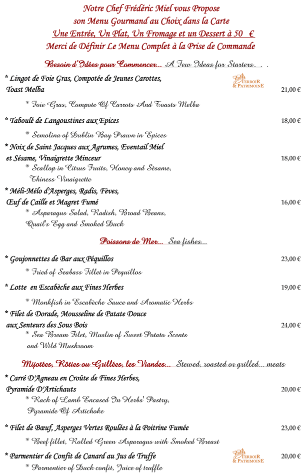 Villa Navarre Hotel Restaurant **** Menu Gourmand