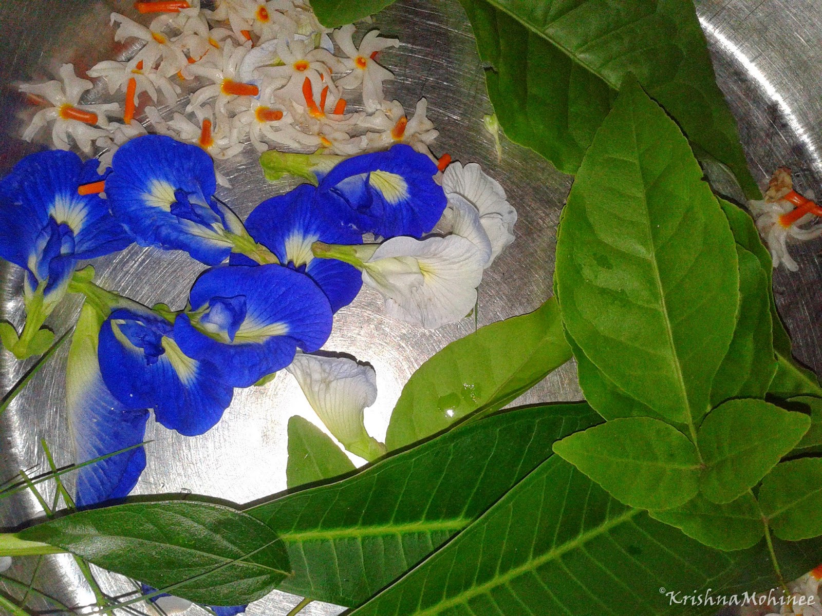 Durva and Flowers for Ganesh Puja