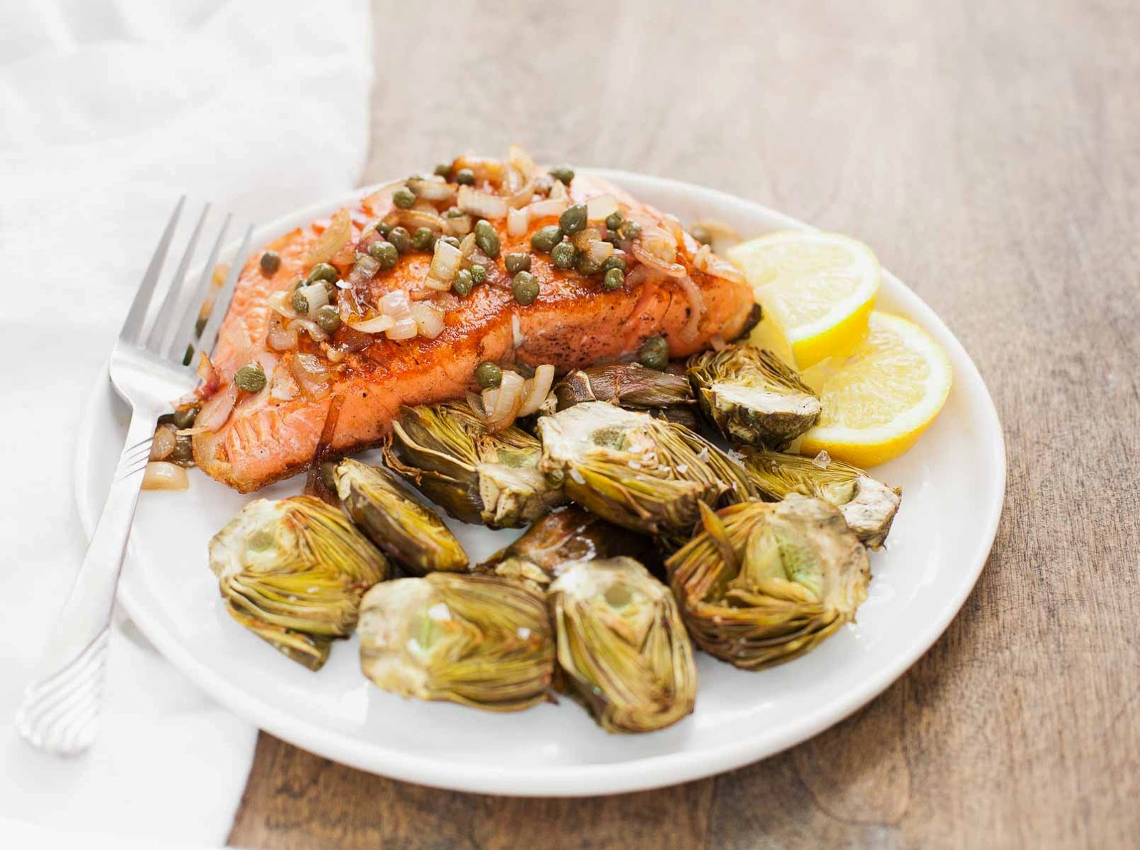 Pan-Seared Salmon with Capers and Baby Artichokes | acalculatedwhisk.com A delicious paleo meal that takes less than 30 minutes to make!