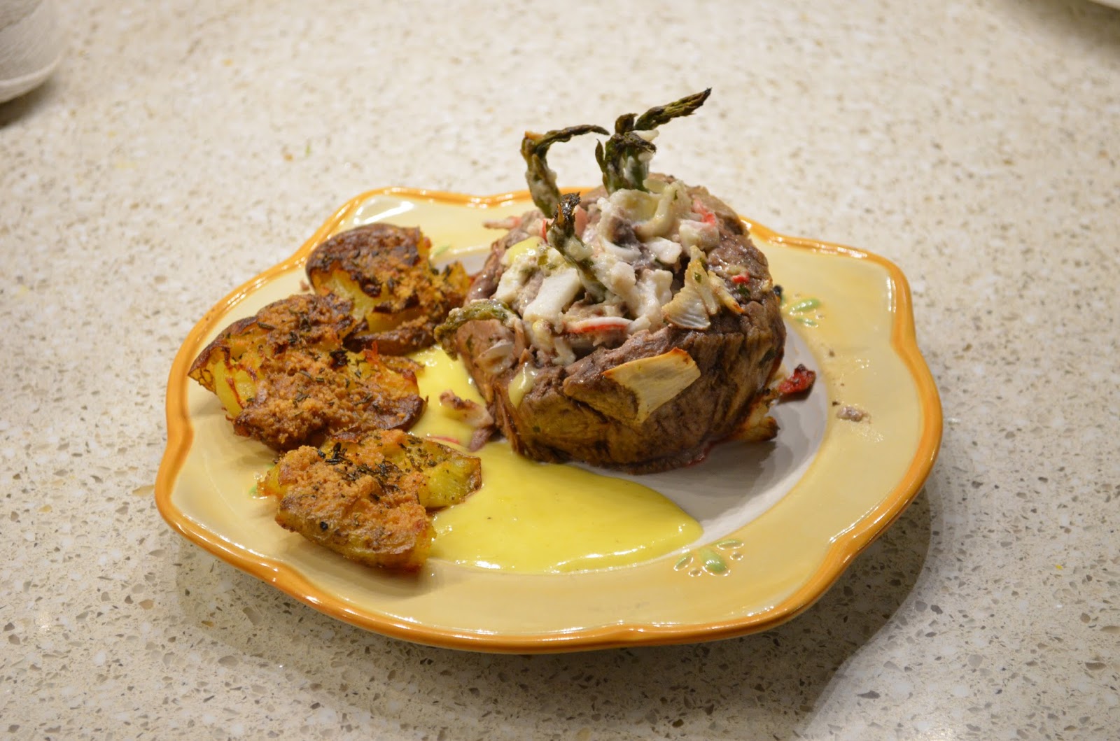 Living by Lara Crab Stuffed Beef Tenderloin with Rosemary Potatoes and