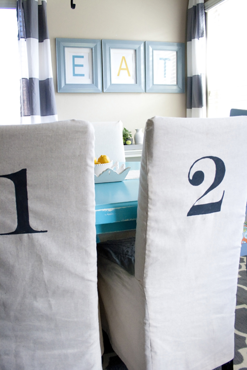 Ruthie be Maude DIY Stenciled Parson Chair Slipcovers...
