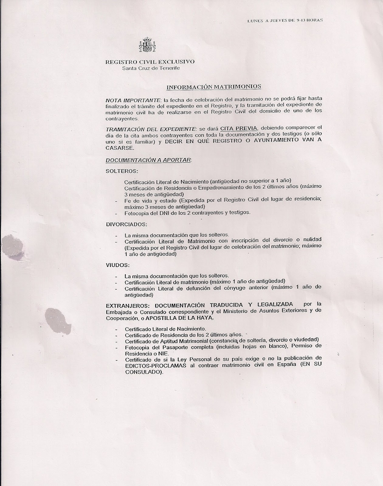 Inmigracion Una Oportunidad Requisitos Para Contraer Matrimonio En El Registro Civil De Santa Cruz De Tenerife