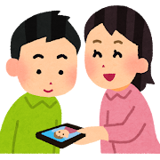 写真を見せている人のイラスト