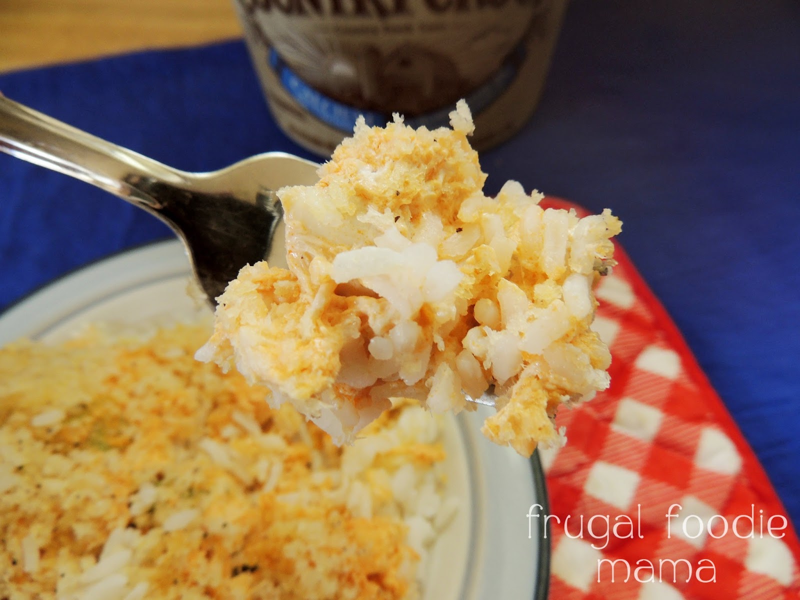 Frugal Foodie Mama "Breaded" Buffalo Chicken & Rice Casserole