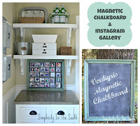 Tutorial on how to make a faux verdigris framed magnetic chalkboard and Instagram gallery.