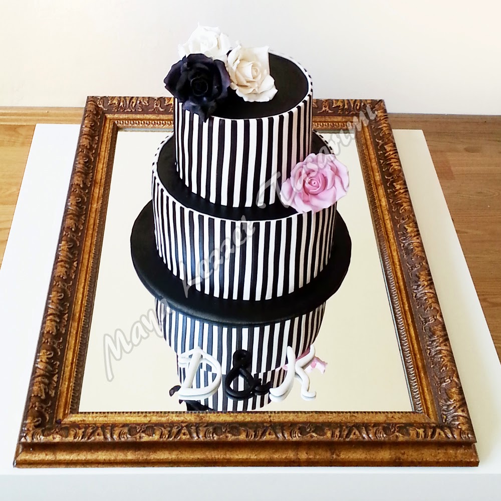 maya lezzet tasarimi siyah beyaz cizgili pasta nisan pastasi