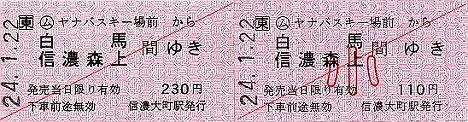 JR東日本　ヤナバスキー場前駅　常備軟券乗車券2　一般式