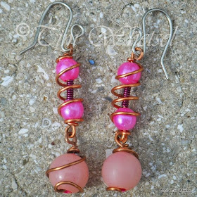 Wire Wrapped Earrings With Pink Beads ©2014 Tim Whetsel