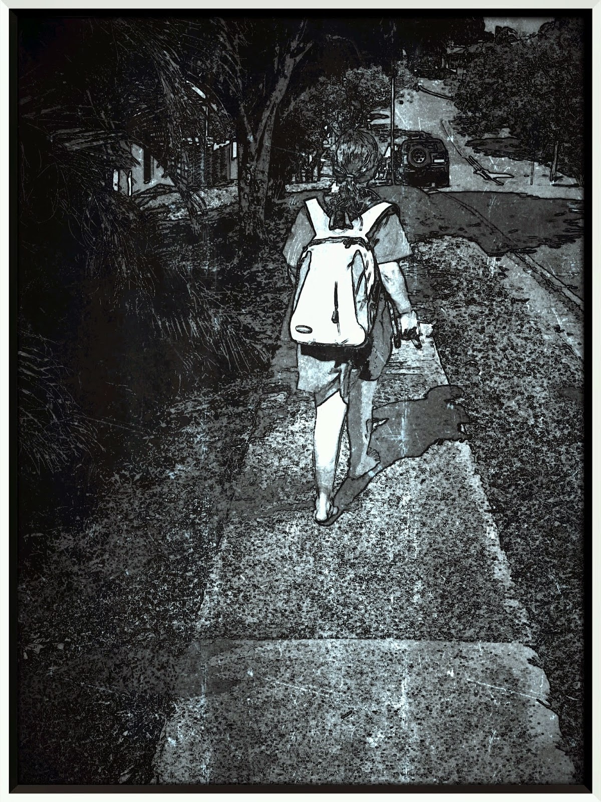 photo of child walking barefoot black and white photo of child walking barefoot