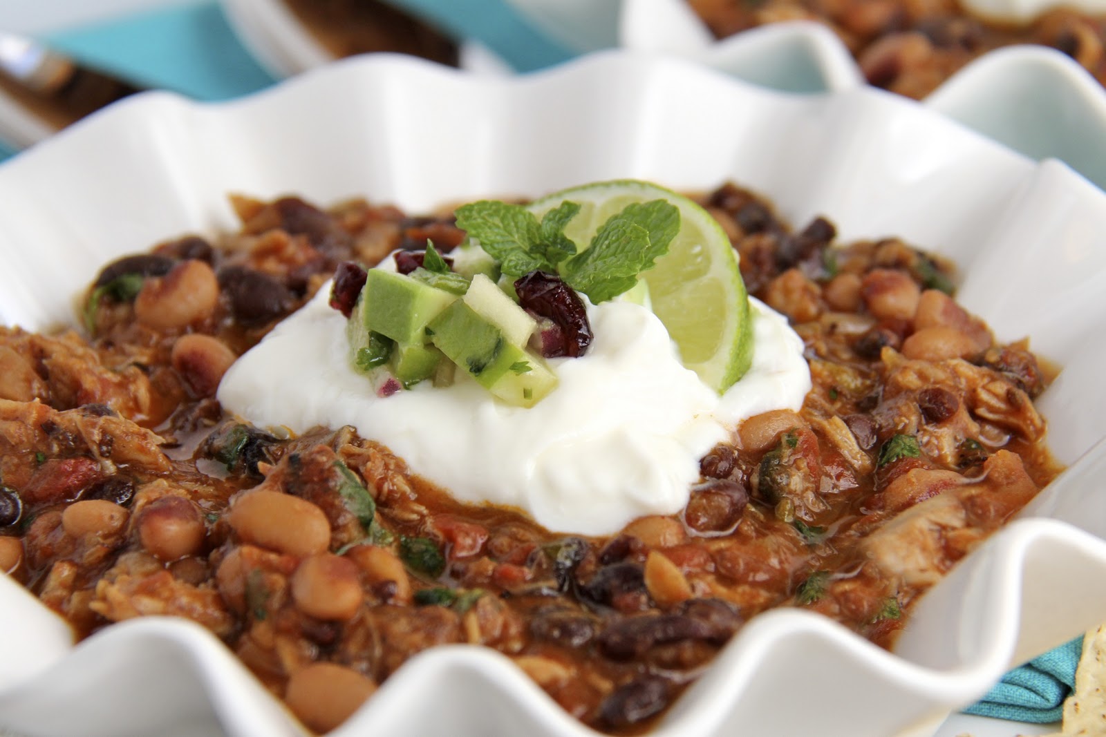 Pork and Chorizo Chili w/ Black Beans and Blackeyed Peas