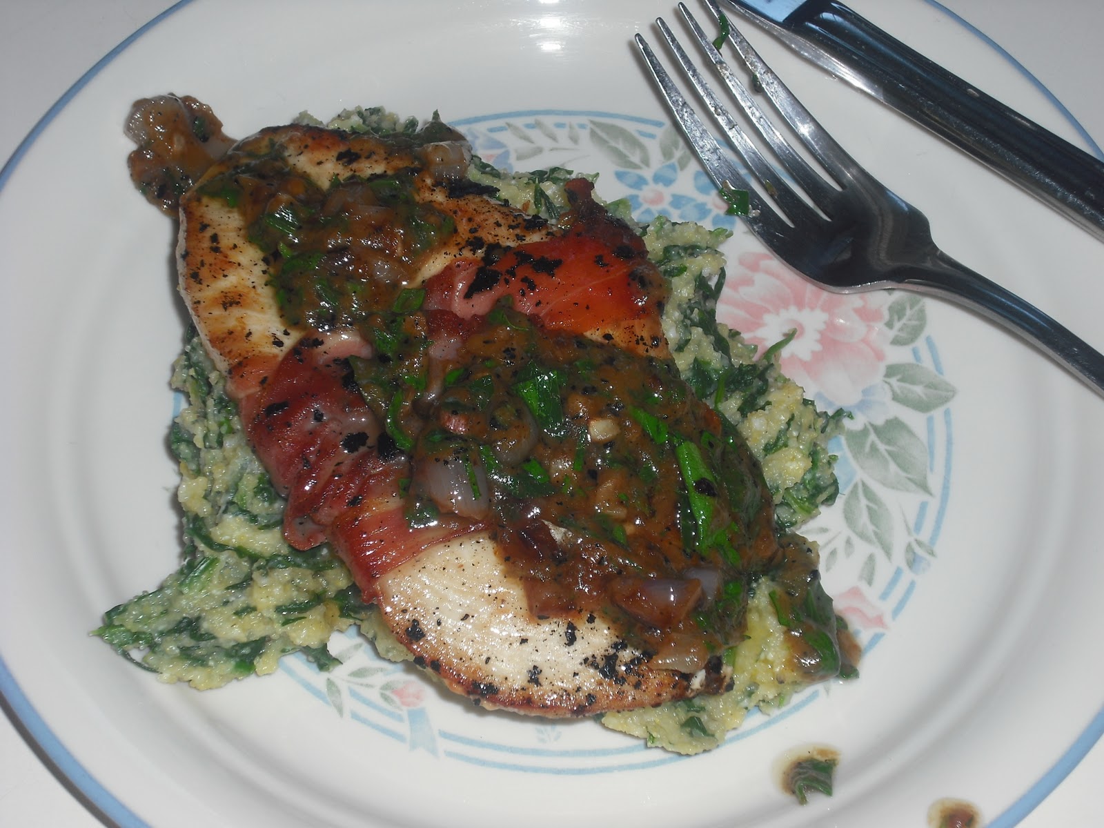 365 No Repeats September 19 Veal Saltimbocca with Spinach Polenta