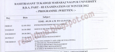 Winter 2012 Timetable BBA Part 3 Nagpur University
