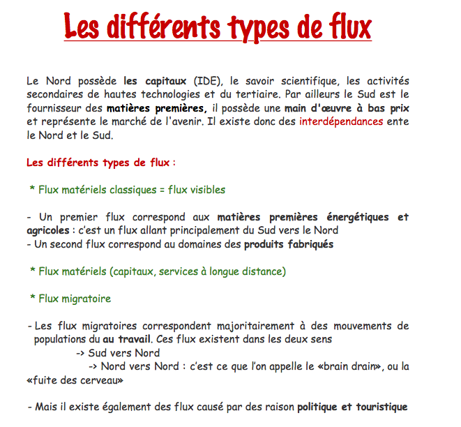 Réviser l'histoire et la géographie Les différents types de flux
