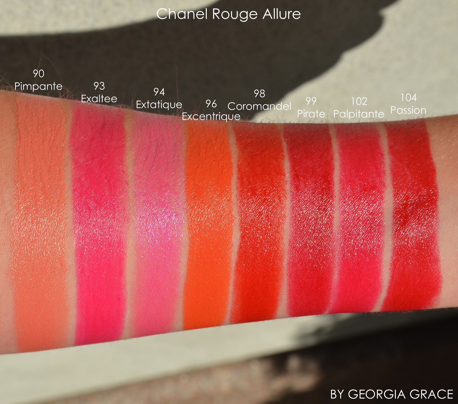 Chanel Rouge Allure Swatches Of All Shades By Georgia Grace