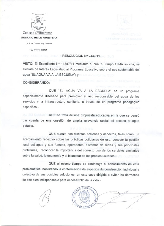 Resolucion Nª 2443/11 Concejo Deliberante Rosario de la Frontera