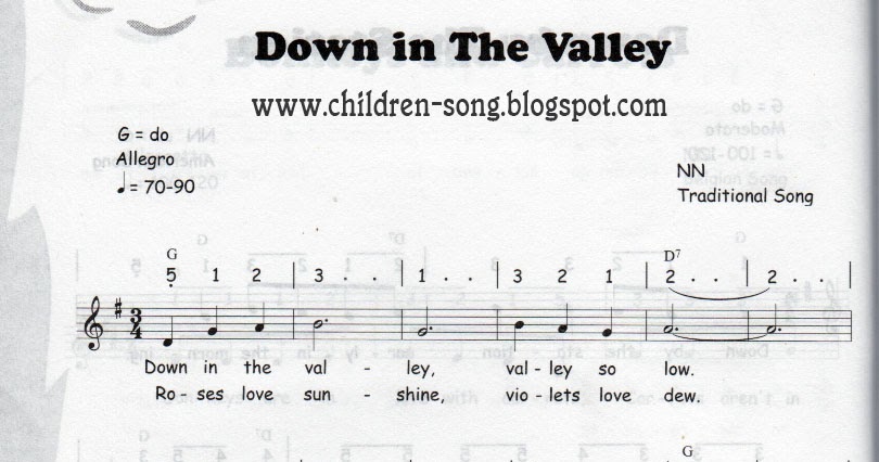 Down in the Valley Children Song with Notes and Chords