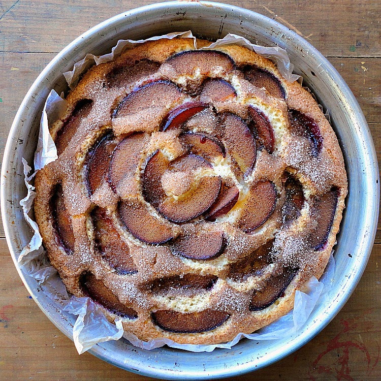 cinnamon sugar cream cheese plum cake bonheur cuisine