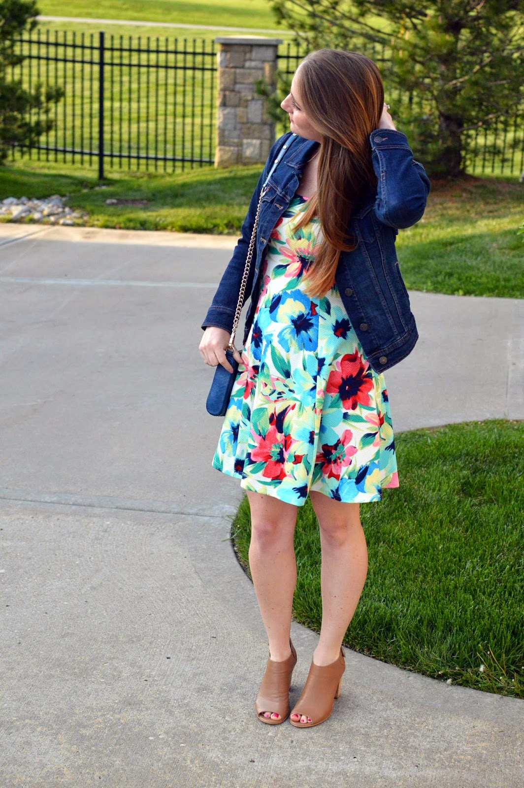 A Memory Of Us floral dress, denim jacket A Kansas City Fashion Blog