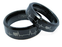 His and  Hers Black Tungsten Carbide Rings Set with Forever Love Design 