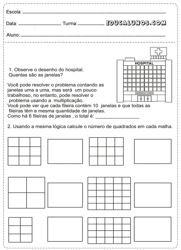 Calcule o número de quadrados em cada malha
