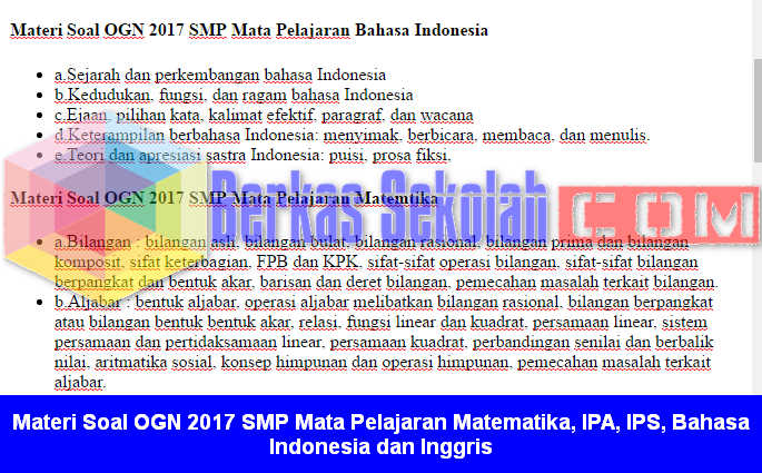 Materi Soal Ogn 2017 Smp Mata Pelajaran Matematika Ipa Ips Bahasa Indonesia Dan Inggris