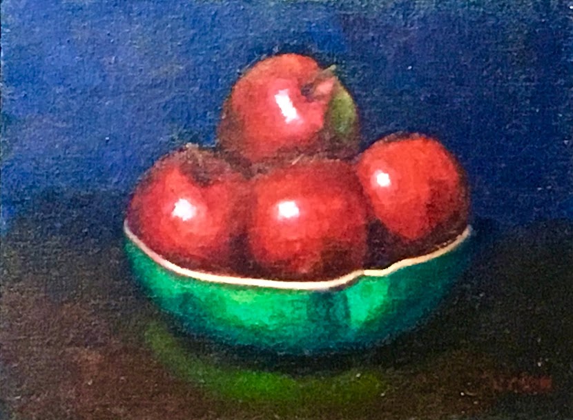 "Apples in Green Bowl" - 9 x 12