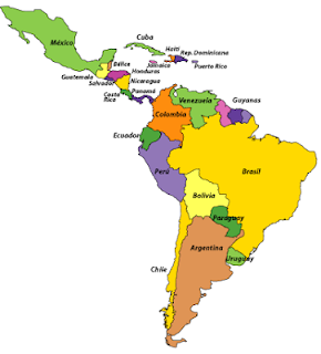 Mapa América del sur y América Central.
