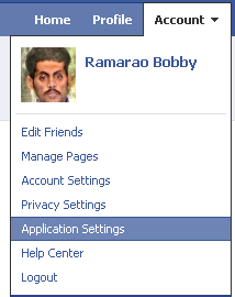 Facebook Account Application Settings