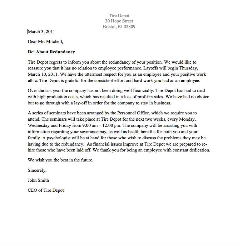 Fallon Redundancy Letter