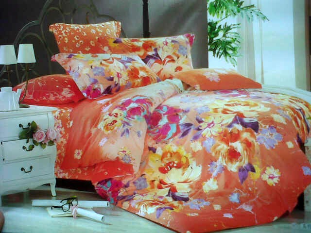 Sprei Cantik Motif Bunga Orange 