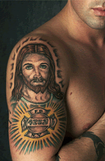Jesus Christ Portrait Tattoo on Guys Arms