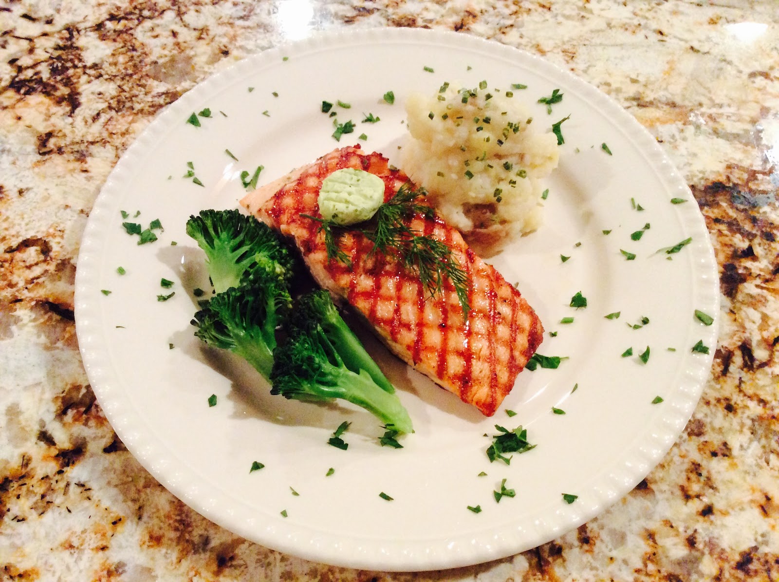 What's Cooking at the Bullmann's Grilled Salmon with Pesto Dill Butter
