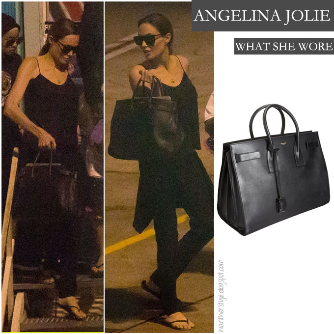 WHAT SHE WORE: Angelina Jolie with black leather bag at LAX airport on July  11 ~ I want her style - What celebrities wore and where to buy it.  Celebrity Style
