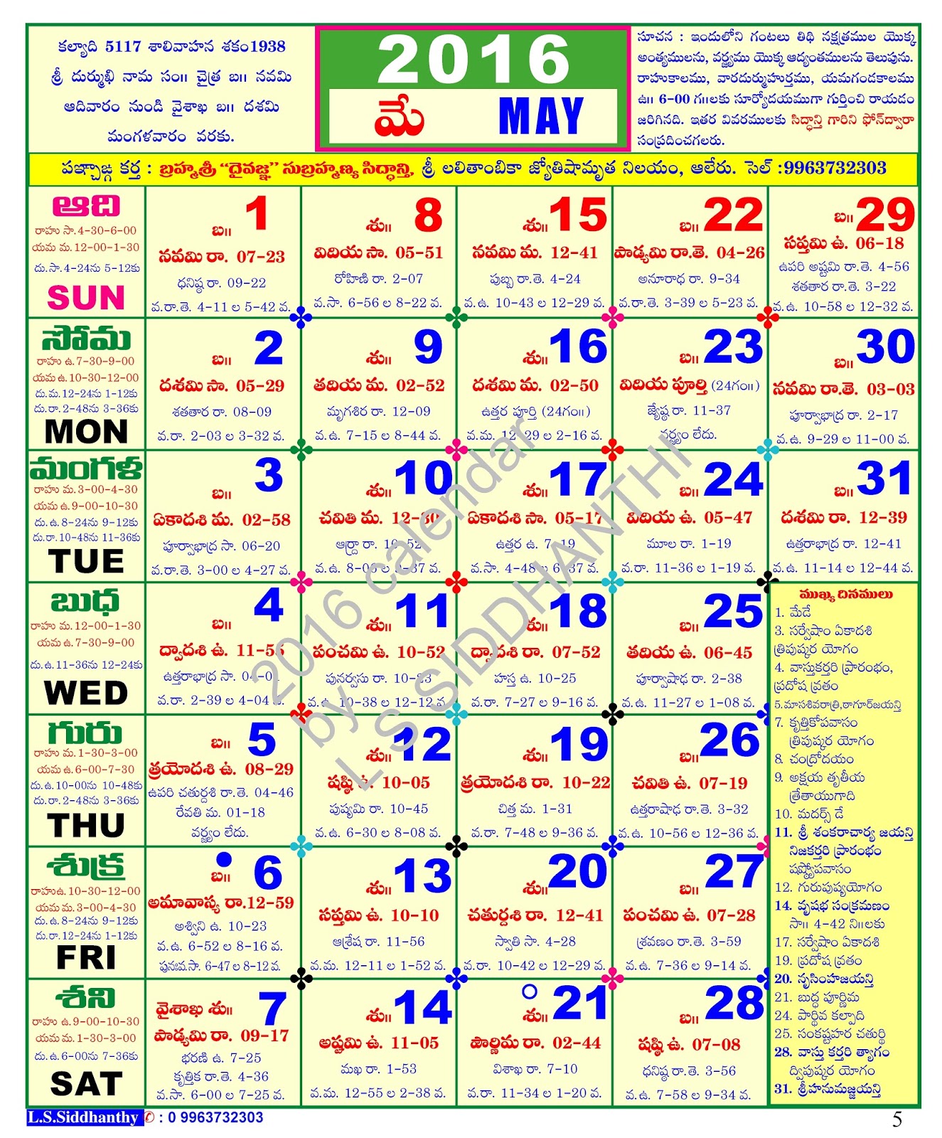 1980 Telugu Calendar Pdf