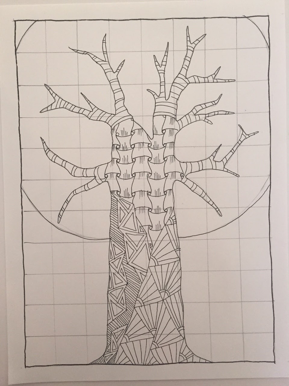 Class Monet 5th Grade Grid Zentangle Tree Drawings