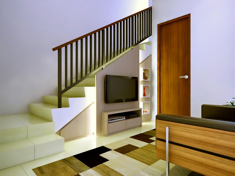 Desain Tv Panel Sekaligus Lemari Bawah Tangga Di Ismaya Residence