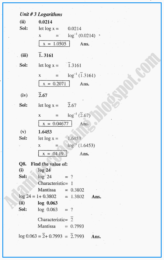 Adamjee Coaching Logarithms Question Answers Mathematics Notes for