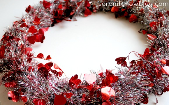 Simple Valentine's Day Tinsel Garland Wreath, from Serenity Now blog
