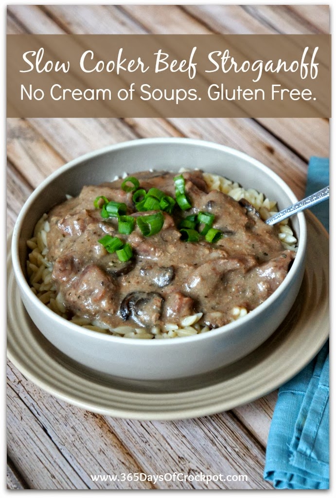Recipe for Slow Cooker Beef Stroganoff (Gluten Free and No Cream of
